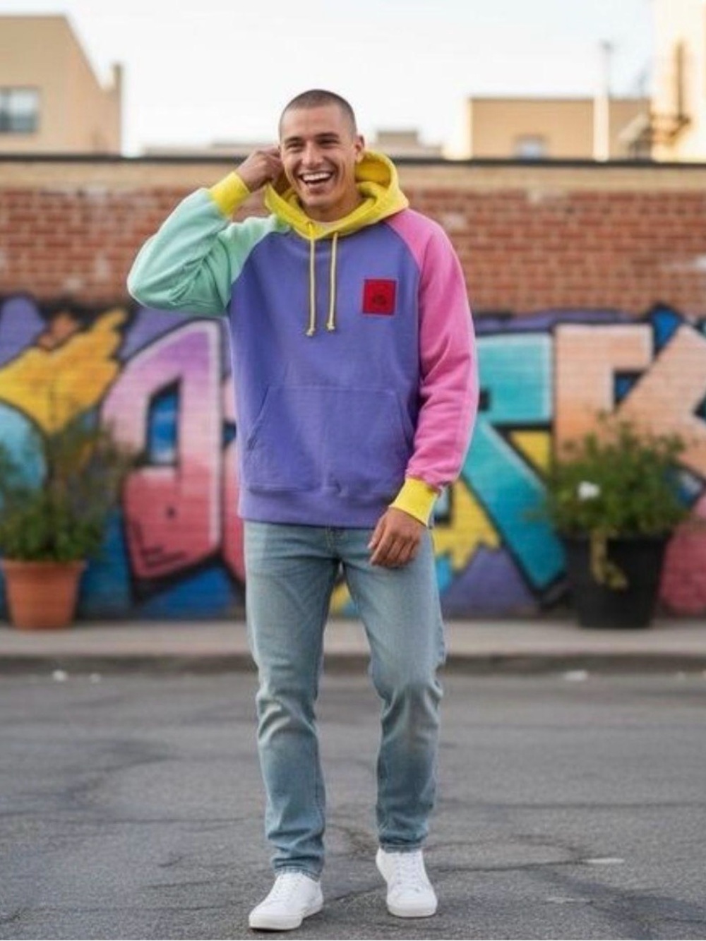Teddy Bear Pastel Color block Hoodie Size XLarge